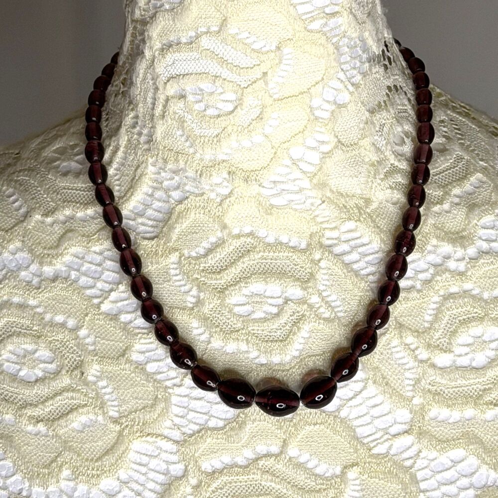 Vintage Red Amber Graduated Bead Necklace Barrel Clasp 18" bv